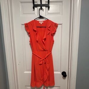 Monteau Vibrant Orange Ruffle Mini Dress